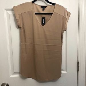 Express Tan Satin V-Neck
